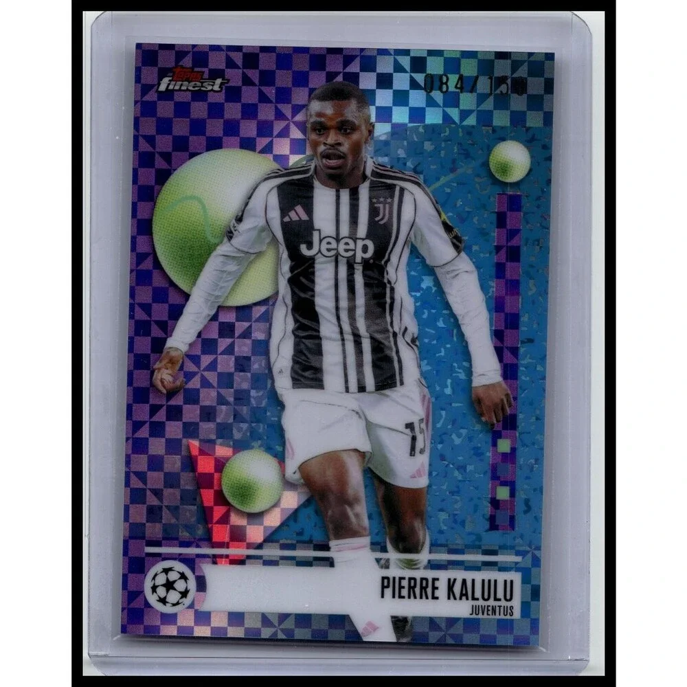 2025-26 Finest UEFA Pierre Kalulu #191 Juventus Purple Checkerboard #/150
